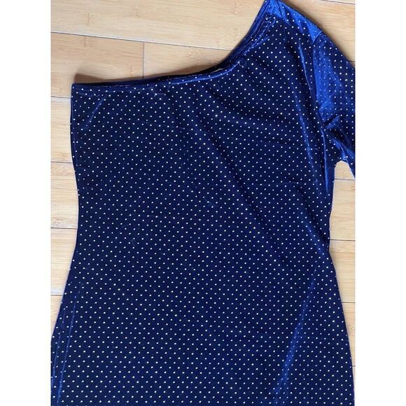Y2K Say What Vintage Velvet Blue Witchy Goth Mini One Shoulder Dress XL. K - Picture 3 of 7